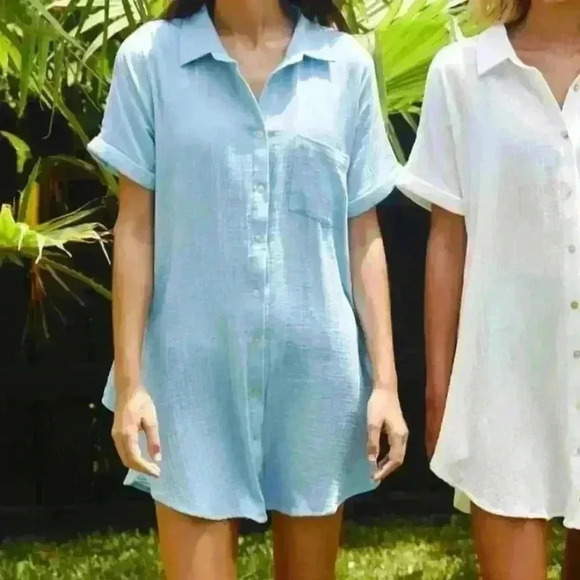 Citrine Swim Breaker Shirt Dress XL Small Beach Coverup Blue Gauze $128 - Picture 3 of 3